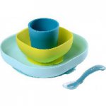 Coffret repas silicone 4 pièces bleu